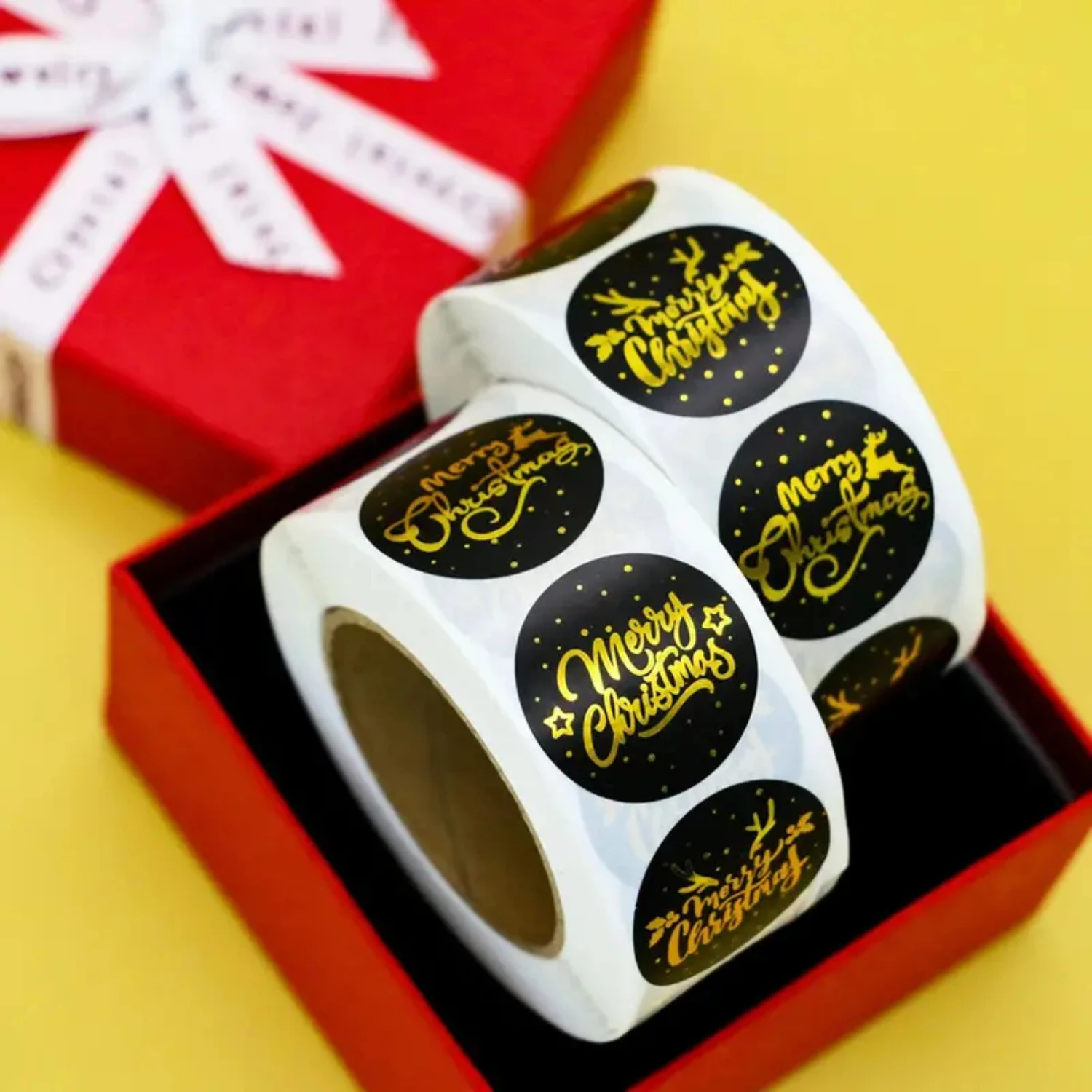 500pcs/1roll Black and Golden Christmas Gift Tag Sticker for Festive Gift Wrapping and Decoration, High-Quality Adhesive Labels 