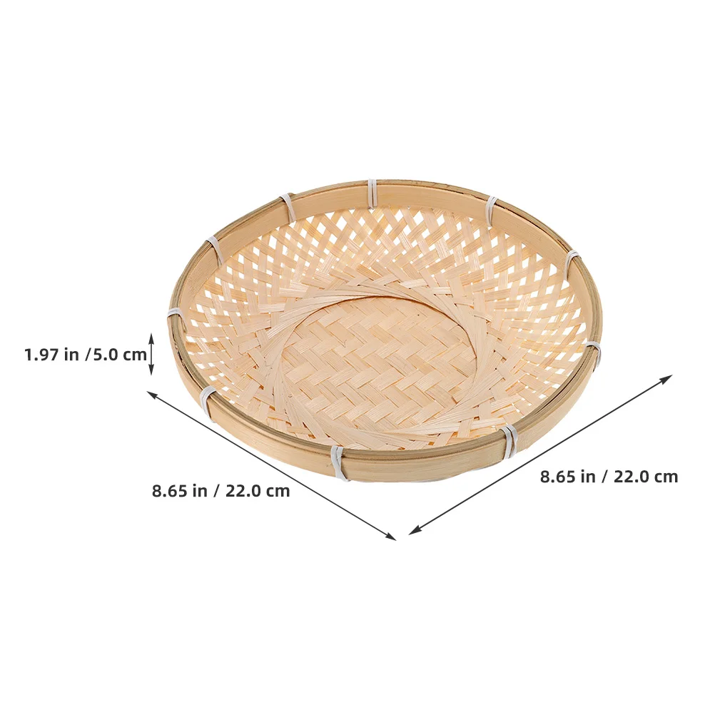 

Bamboo Basket Woven Large Capacity Bread Tray Fruit Holder Shallow Food Storage Organizer Bamboo Woven Basket