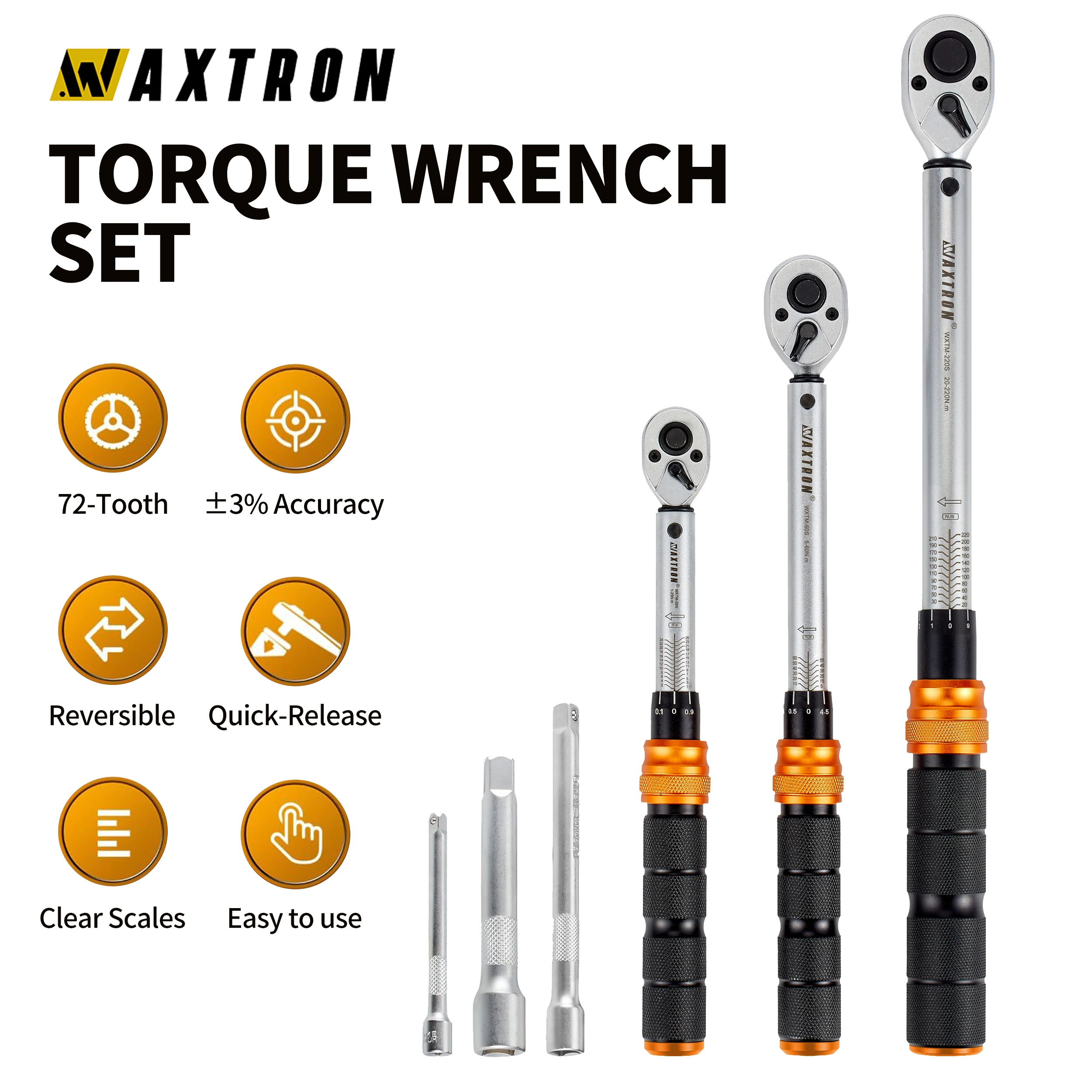 Juego de llaves dinamométricas Waxtron para bicicleta, 6 piezas, 1-220N.m, 1/2'', 1/4'', 3/8'', llave dinamométrica para bicicleta, motocicleta, herramientas manuales para automóvil, ¡Oferta!