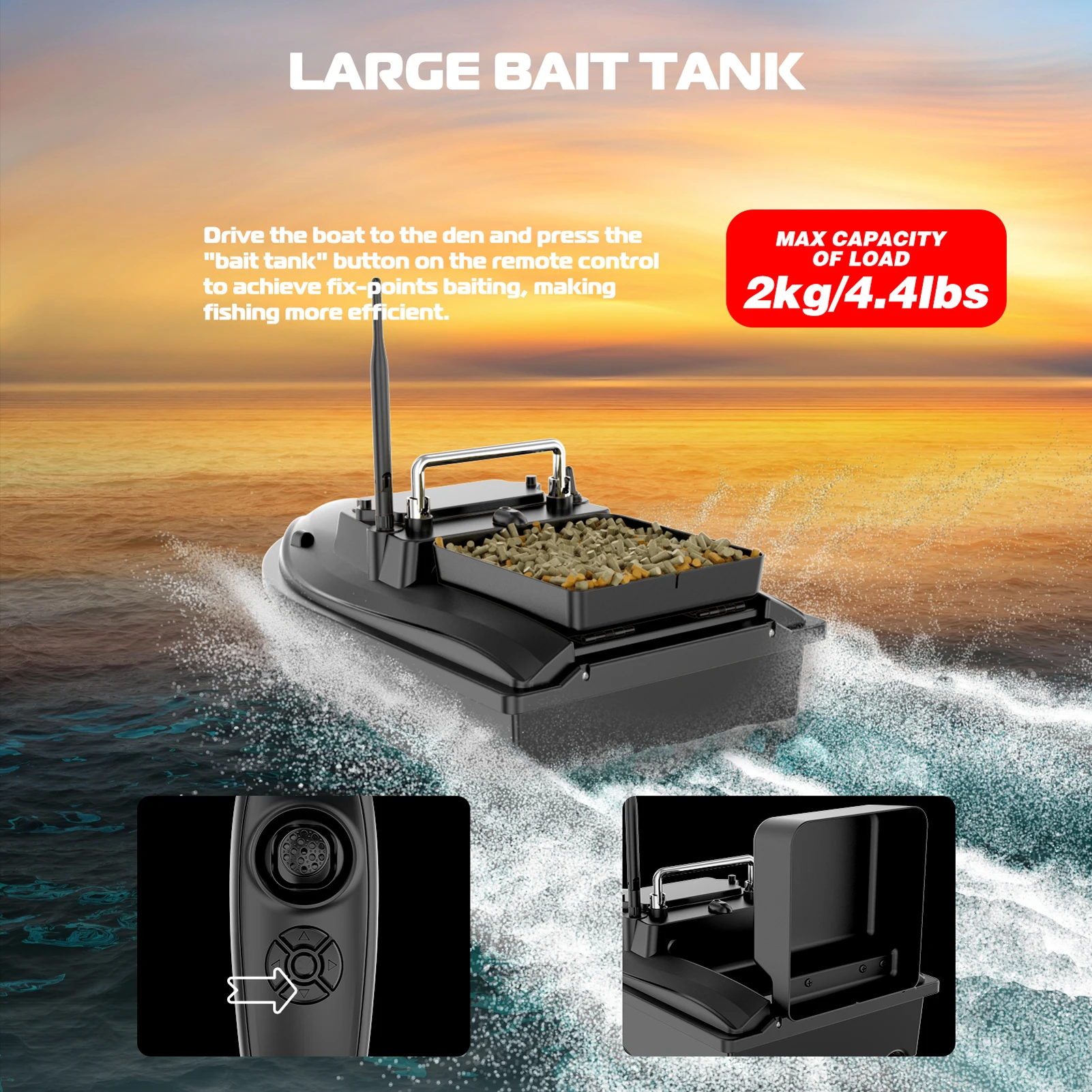 V050 Remote Control Fishing Bait Boat Fishing Feeder Fish Finder Device 500m Remote Range Dual Motor Fish Finder with NightLight