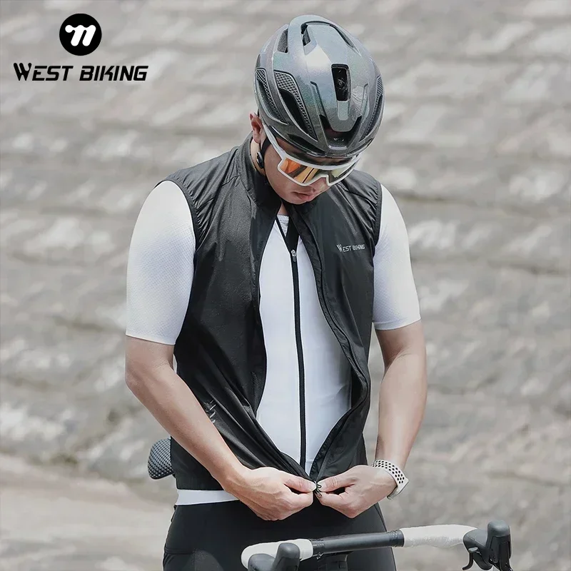 

WEST BIKING Spring Summer Cycling Reflective Vest Lightweight Windproof Breathable Vest With Back Pocket Couples Sport Gear