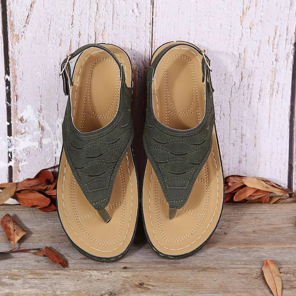 صنادل نسائية بحزام مفتوح من الأمام ، صنادل كلاسيكية قلاب ، جلد صناعي ، صنادل رومانية مانعة للانزلاق ، أحذية شاطئ #3