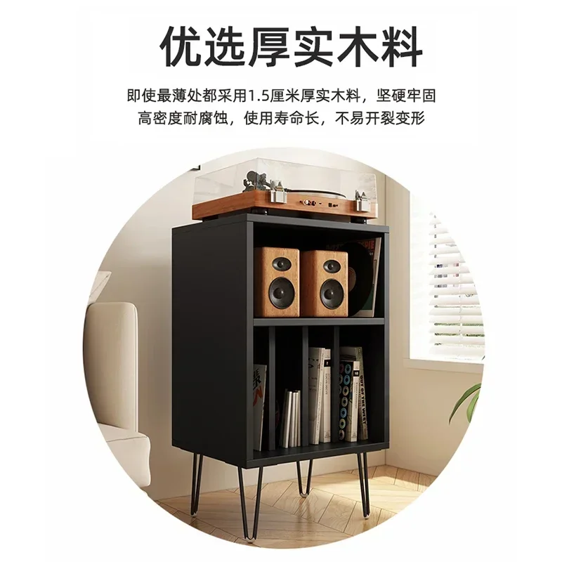 Black vinyl record cabinet storage rack, solid wood sound cabinet, magazine cabinet, walnut sofa side cabinet, corner cabinet