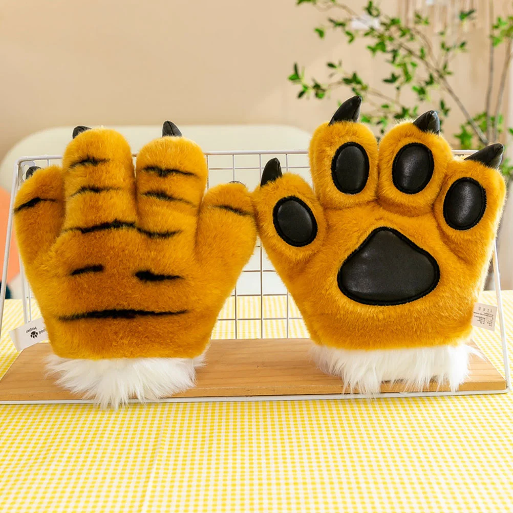Simulierte Tigerpfote Stirnband Winter Fäustlinge Warme Handschuhe Jungen Halloween Kostüm Prop Palm Tier Klaue Party