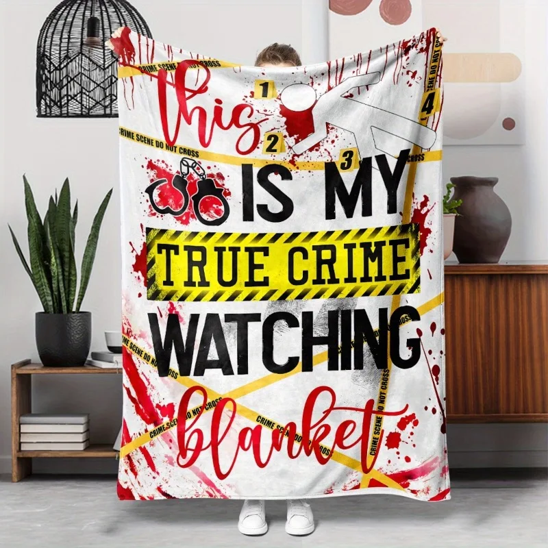 1 Stück Decke für die Verbreitung – übergroßer weicher Flanellüberwurf mit „True Crime Watching“-Design, Blutspritzer