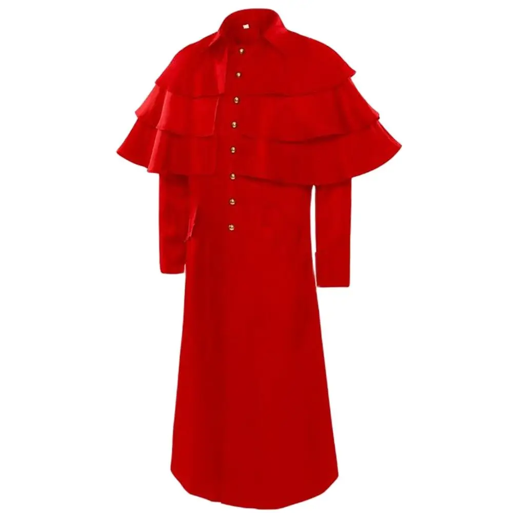 

Men Stand Collar Minister Choir Roman Pastor Medieval Church Priest Robe Layer Cape Trench Jacket Cassock Clergy Preacher