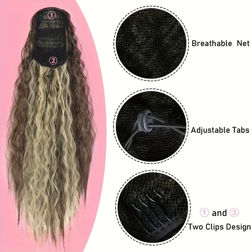 Long Kinky Curly Drawstring Ponytail Synthetic Clip in hair extensions wigs Corn whiskers wave Ponytails for Women for Daily