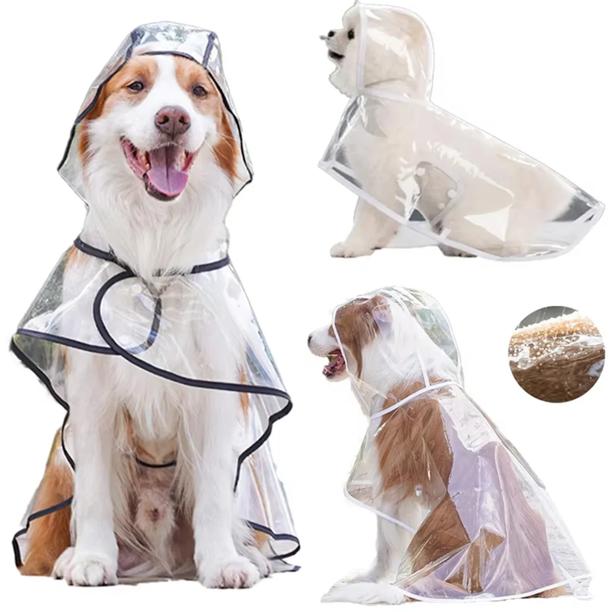 Pet Waterproof Raincoat Pet Dog Puppy Transparent Rainwear Waterproof Jacket Clothes Soft PVC Raincoat for Small Medium-Size Dog