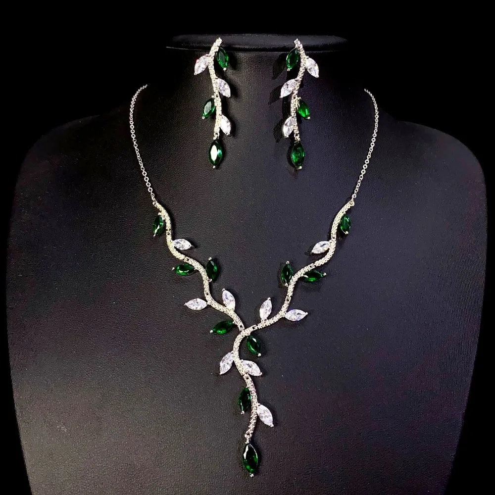 

Женский комплект украшений: колье и серьги в форме ветви с циркониевой инкрустацией, модный и лаконичный дизайн, подходит для повседневной носки.