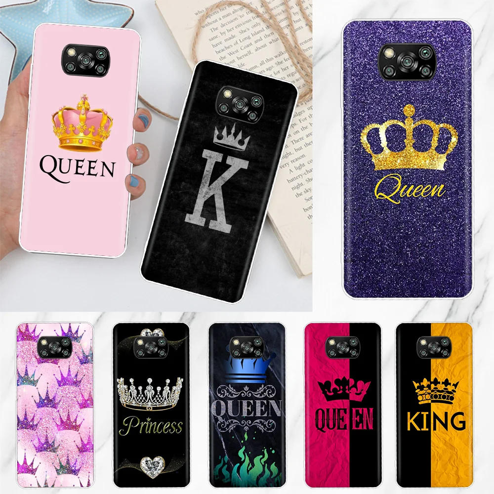 Queen King Crown Soft Silicone Phone Case For Xiaomi Poco X3 NFC X4 GT X5 X6 F6 F5 Pro F4 F3 F2 F1 M5S M4 M3 M2 5G Cover X3 NFC 