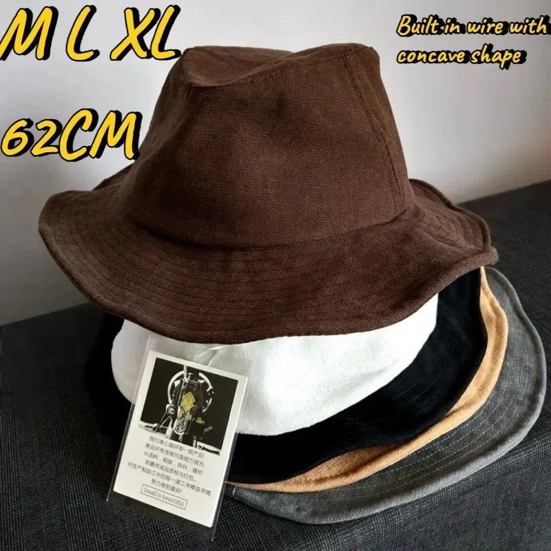 New Japanese Designer Big Head 62cm Bucket Hats Men Wide Brim Sunscreen Sun Hat High Quality Breathable Panama Party Show Cap