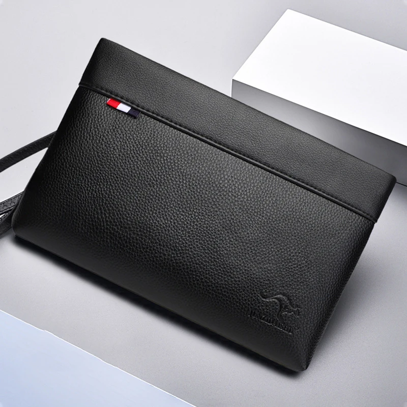 Men's Handheld Bag Business Large Capacity Retro Soft Face Leather Clip Casual Fashion Handheld Bag Zipper Bag Wallet