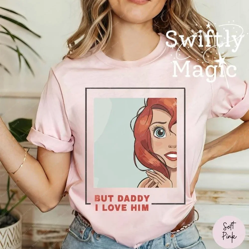 Coquete arco aquarela mas papai eu amo ariel princesa camisas disney sereia t reino mágico 2025 algodão menina roupas superiores