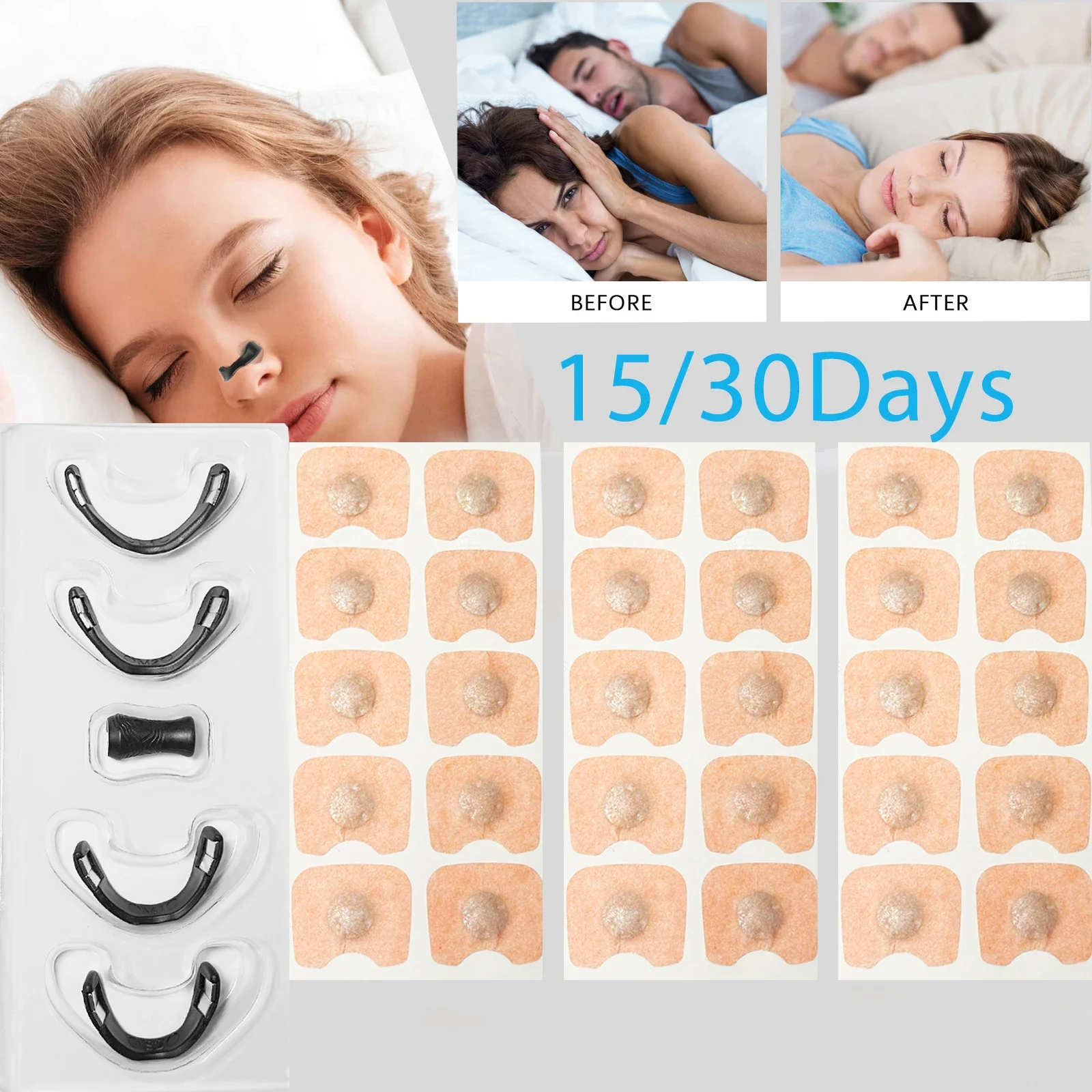 

30days Breathable Nasal Strips to Reduce Snoring Open Nasal Passages Enhance Airflow Anti-snoring Nose Patch Better Sleep