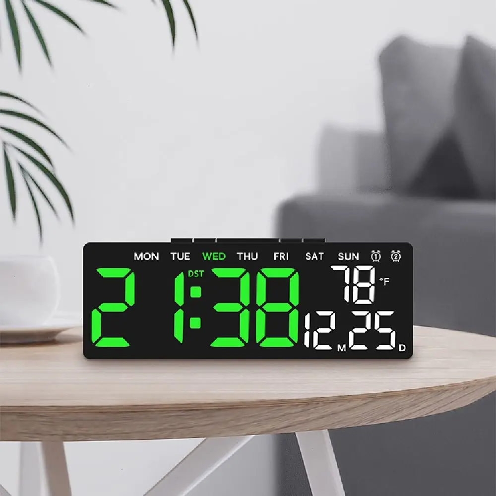 12/24H Format LED Electronic Clock Date Week 3 Levels Brightness Large Digital Clock Countdown Function Auto-Dimmer Alarm Clock