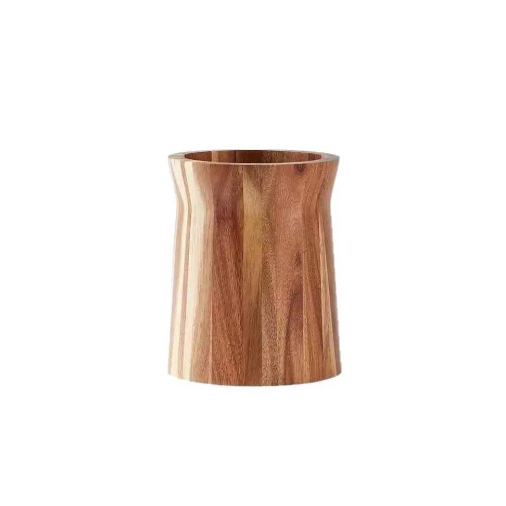 Wooden 360-Degree Rotating Utensil Holder Trapezoidal Smooth Surface Cutlery Storage Box Farmhouse Style Chopstick Cage Ladles