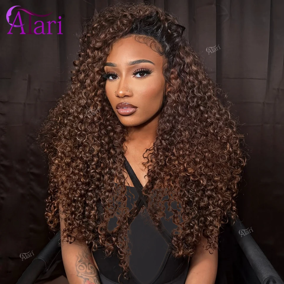 180% Schokoladenbraune Halbperücke aus Echthaar mit Kinky Curl, Nahtlose 3-in-1 Halbperücke mit Kordelzug, Klebefreies Stirnband, Clip-In Perücke