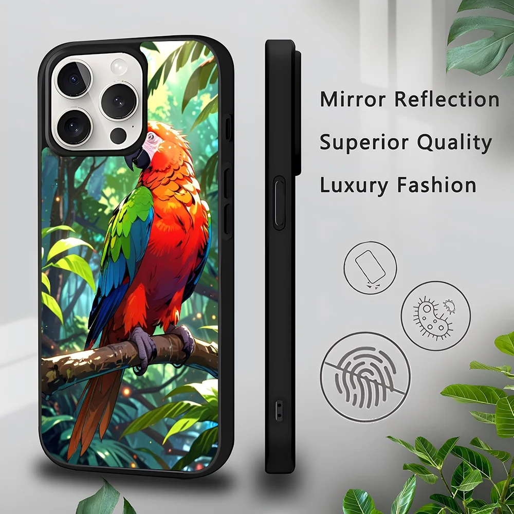 Colorful Parrot Painting  Phone Case  for iPhone 16 15 14 13 Pro Max 11 Mini Alex Mirror For Magsafe Wireless Charging Cover