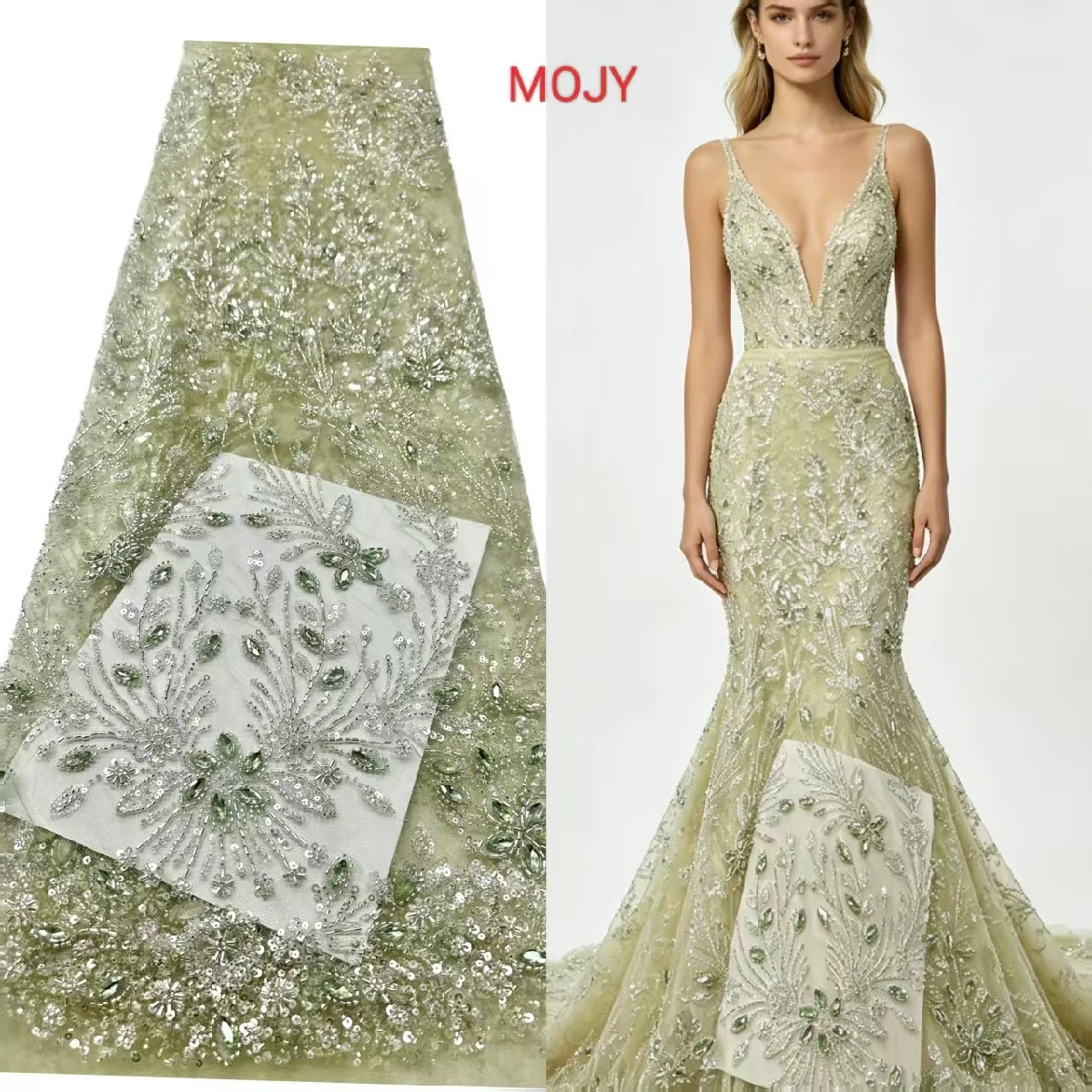 

Luxury Heavy Brown Lace Fabric Beaded Floral Sequins Embroidery Tulle for High-End Evening Bridal Dress