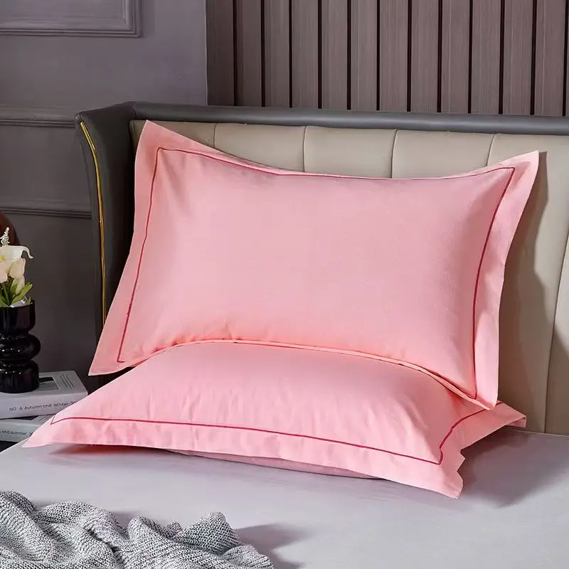 2pcs 80s Long Staple Cotton Pillow Cover Jacquard Thickened Wide Edge Decoration Pillowcase Envelope Style Home Hotel Bedding