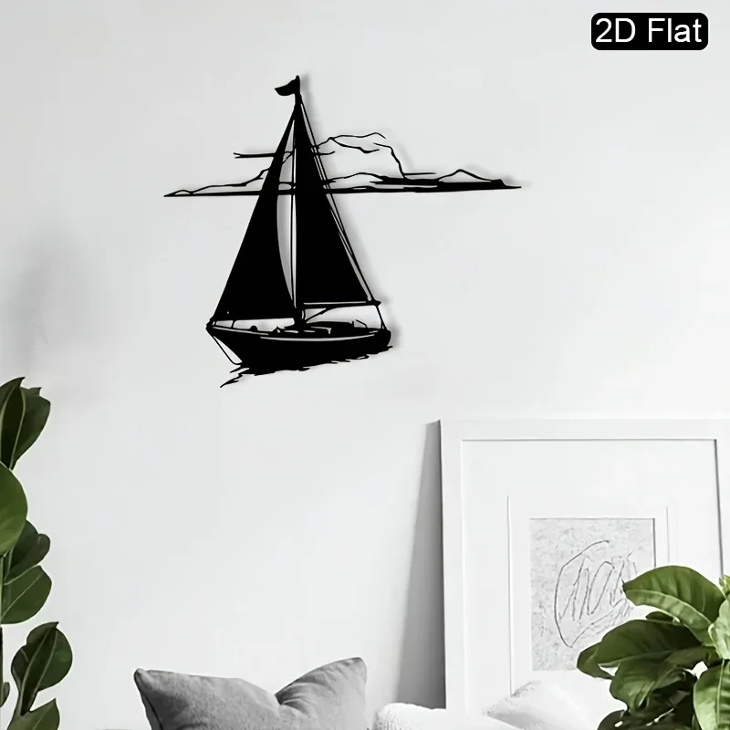 CIFBUY Wrought Iron Sailboat Wall Art Decor, Coastal Nautical Metal Sculpture, Handcrafted Marine Home Accent