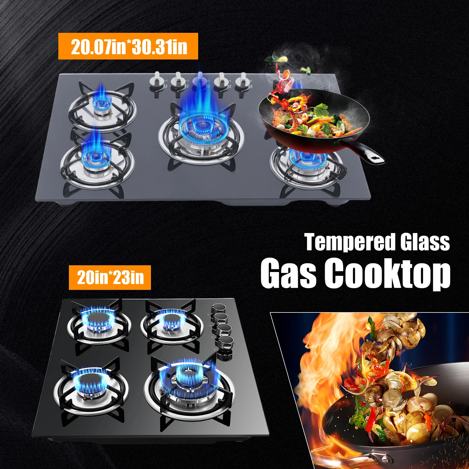 US SOLD OUT ！Gas Hob With 5 Burners Built-In Tempered Durable Quality  Gas Stove For Propane/Natural Gas