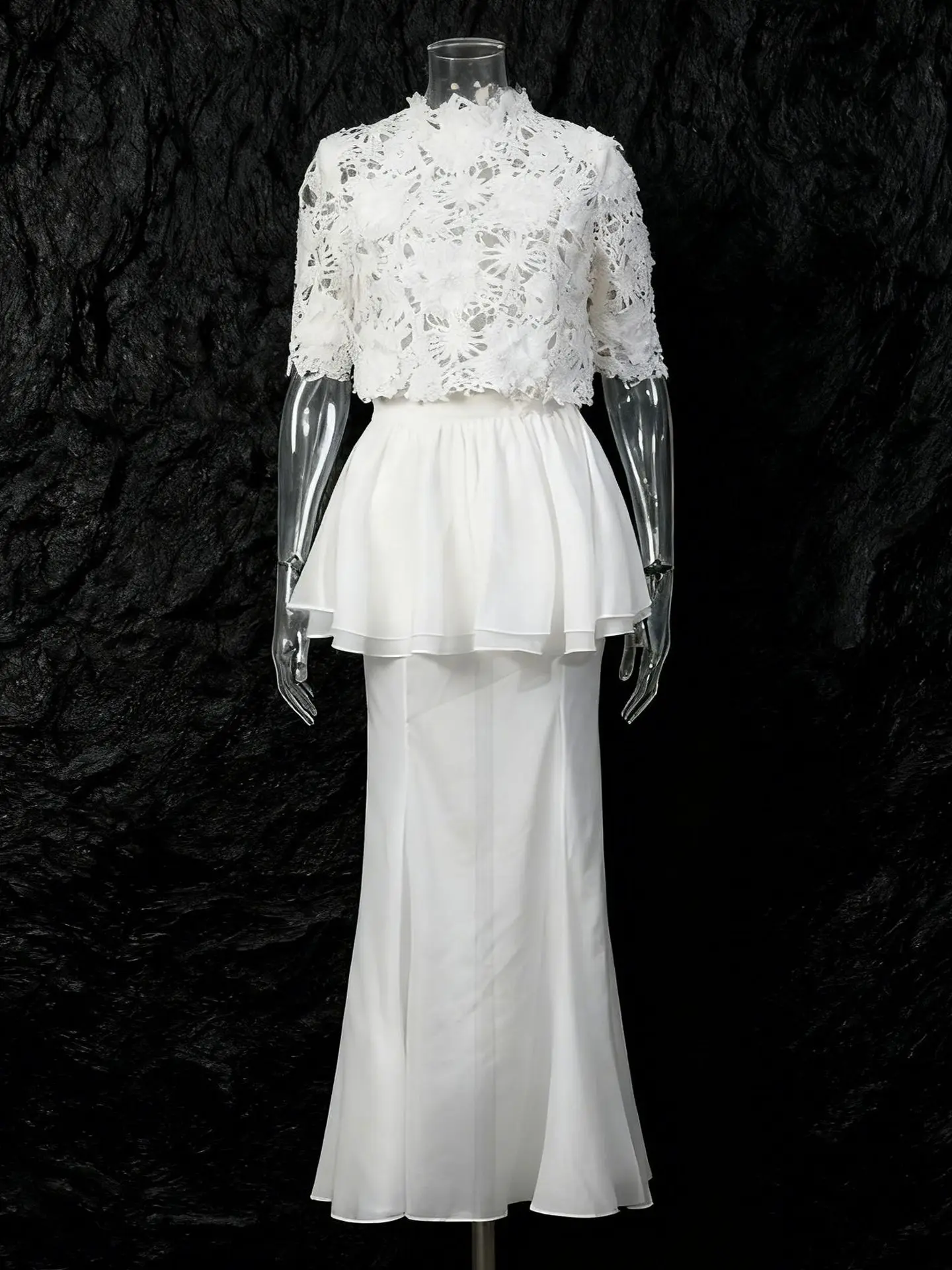 

Elegant Hollow out Embroidery Top And Fish Tail Half Skirt Two Piece Set Women's Dress Summer Fashion Sense Sweet Style