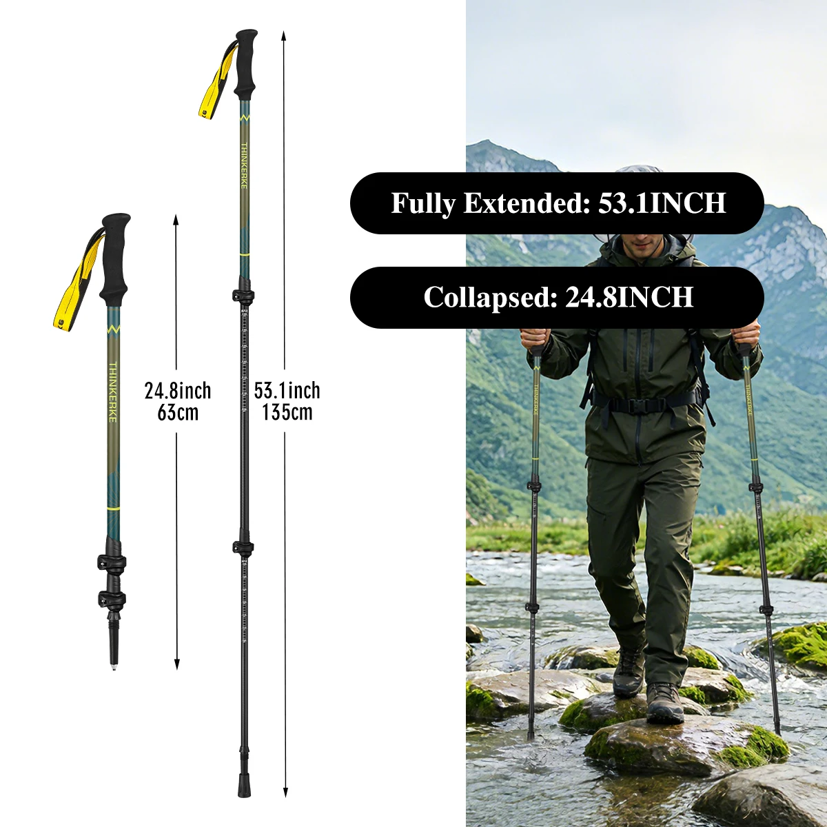 Zweierpack - 3K Carbonfaser-Trekkingstöcke, dreiteilige Teleskop-Wanderstöcke, Doppelpack Carbonfaser-Nordic-Walking-Stöcke – Detail 3