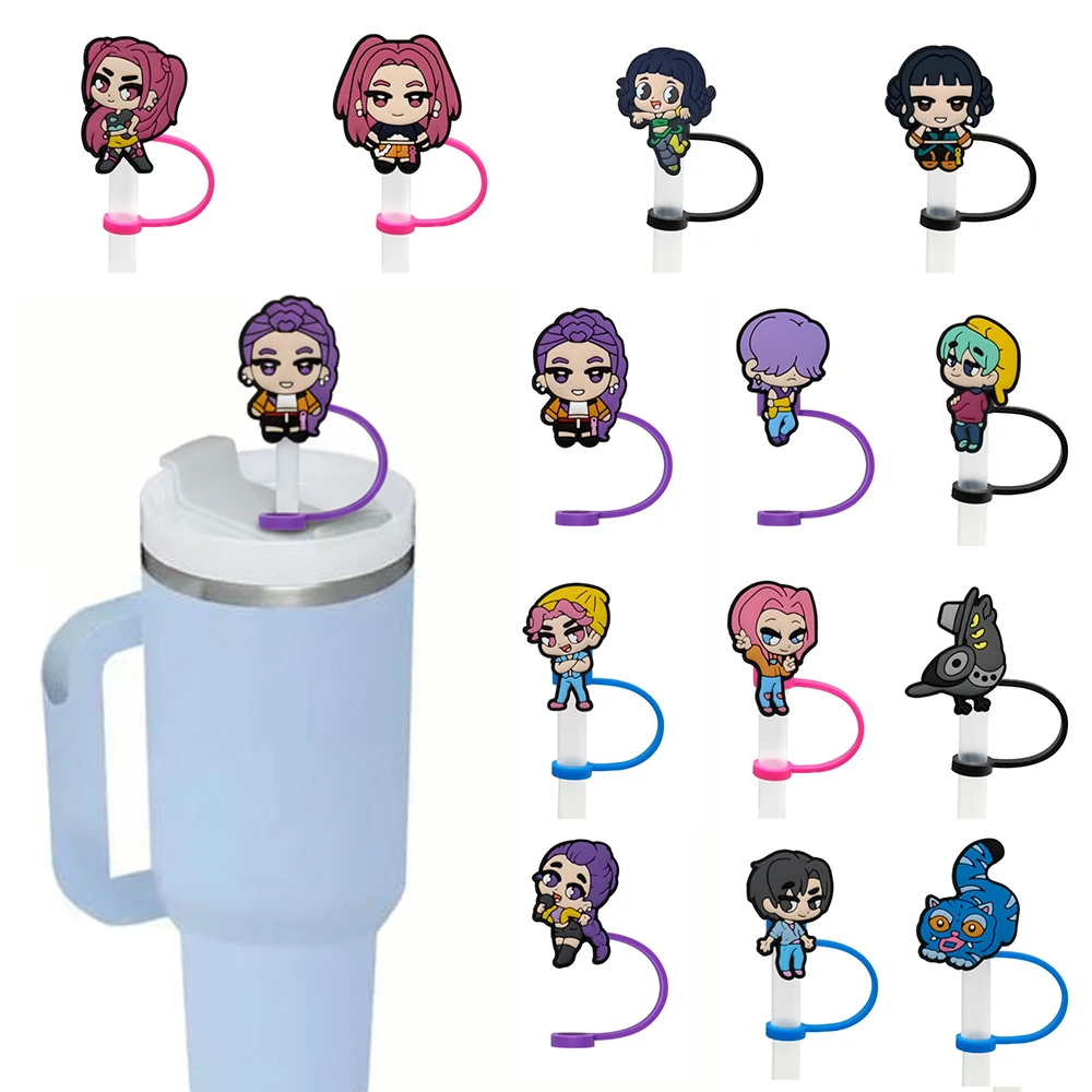 

13/26 шт. KPop охотники на демонов, соломенные чехлы, многоразовые пылезащитные колпачки для 10 мм, силиконовые соломинки, аксессуары для стеклянных чашек