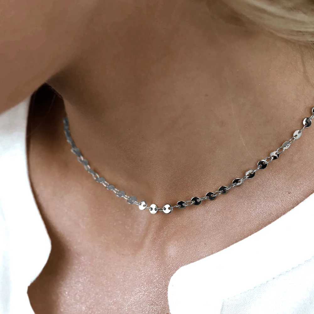 eManco 4MM Silver Color Stainless Steel Choker NecklaceWomen Korean Aesthetic Necklaces for Women Best Friend  Jewelry