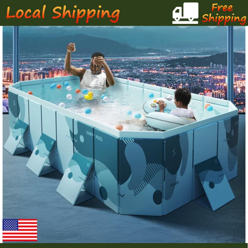 Foldable Large Rectangular Family Swimming Pool Easy Setup Outdoor Above Ground Pool for Adults Kids Thickened  Wear-Resistant