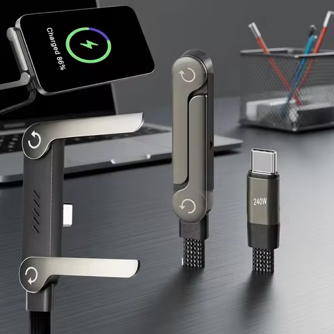 carregador de celular cabo tipo porta celular ładowarka typu c Cabo de carregamento do carregador plano USB Tipo C Cabo de chute C Suporte com suporte invisível Suporte de fio de carregamento do telefone dobrável 240W