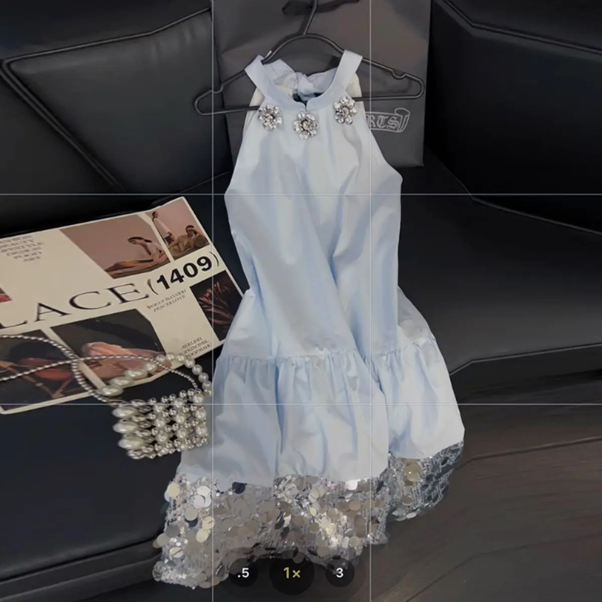 

Dress for Women Summer New High-end Designed Elegant Advanced Niche Chic Temperature Blue Halter Neck Sequin Flower Dress