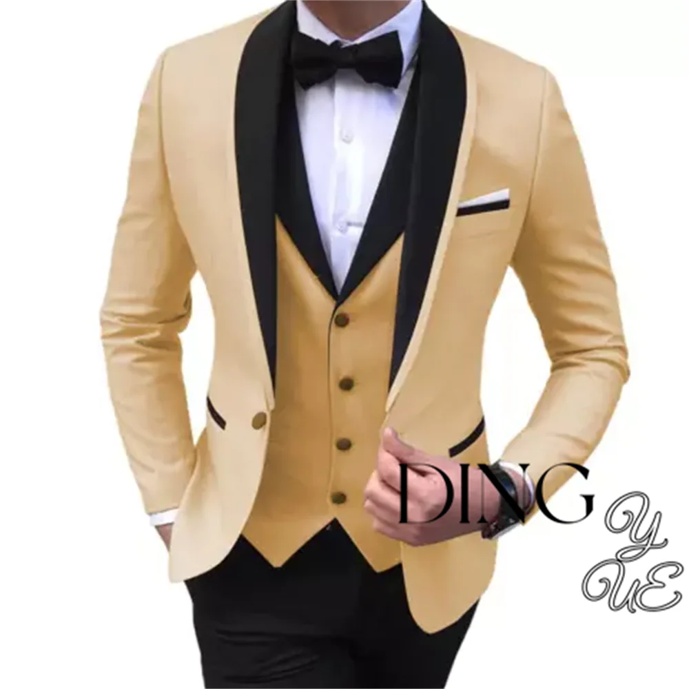 Wedding Suits For Men Custom Made Formal Suit Men One Button Men\'s 3 Pieces Tuxedos terno (Jacket+Pants+Vest) trajes para hombre