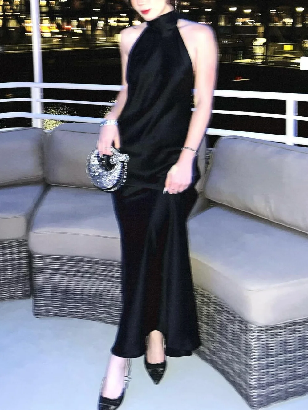 

Women Summer Sexy Solid Color Chic Lined Dress Women Elegant Evening Dress Sleeveless Halter Neck Slim Fit Dress