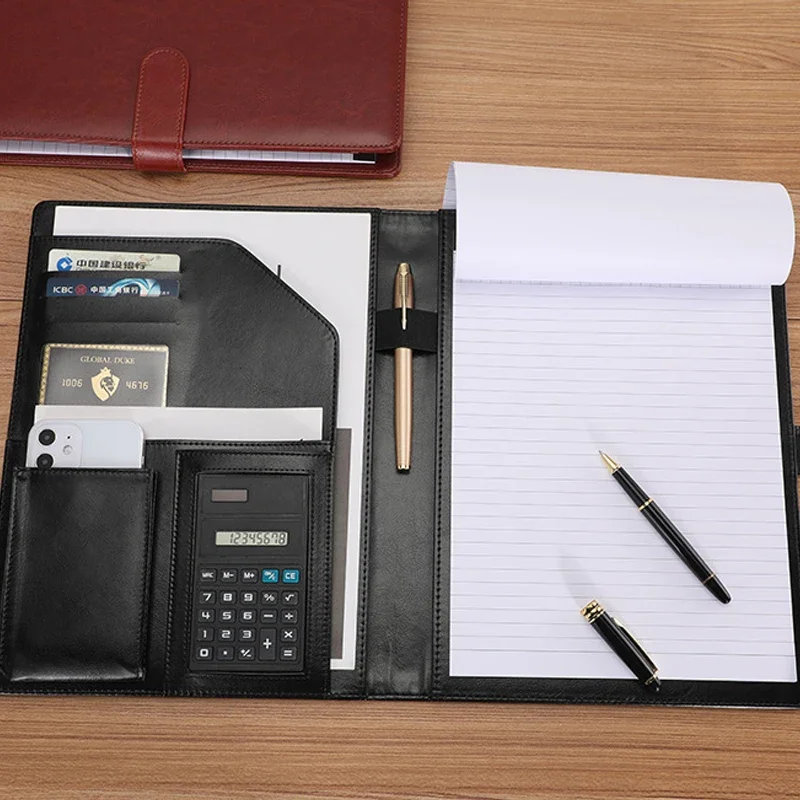 A4 หนัง Executive Portfolio โฟลเดอร์สําหรับเอกสารธุรกิจ Desk Organizer แฟ้มการจัดเก็บเอกสารผู้ถือคลิปบอร์ด Office Supply