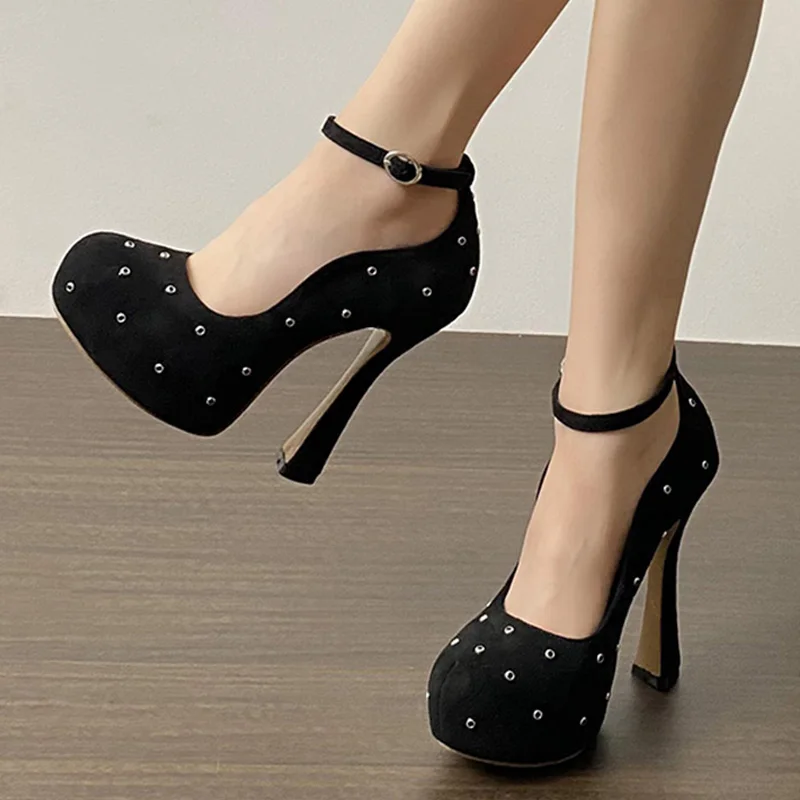 Eilyken 2025 Chunky Platform Ultra High Heels Women Pumps Street Style Rivet Buckle Strap Nightclub Party Female Shoes