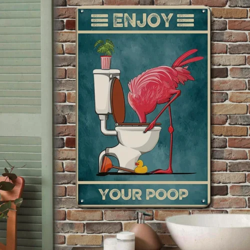 Flamingo Decor Funny Bathroom Signs, Flamingo Bathroom Decor Vintage Bathroom an tin sign