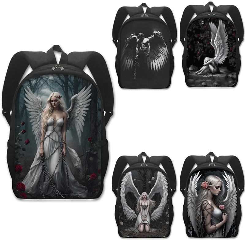 Sad Fallen Angel Wing Backpack Women Gothic Skull Girl Shoulder Bags for Travel Student School Bag for Teenager Book Bags
