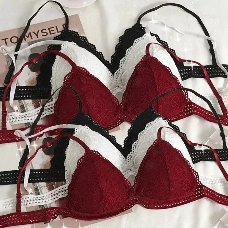 

Женский сексуальный кружевной бюстгальтер без косточек с красивой спинкой, комфортный, с глубоким V-образным вырезом, эластичный, с треугольными чашками, с подкладкой