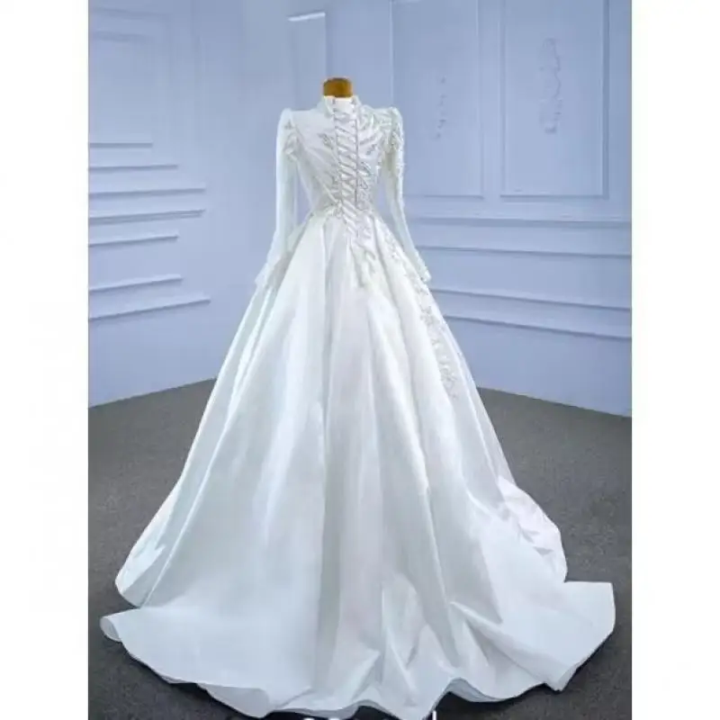 Robe de soirée à manches longues brodée A-Line personnalisée, robe de Rhde banquet sexy, mariage, nouveau