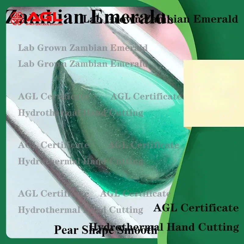 Lab Grown Zambian Emeralds for Jewelry Making Pear Cut Smooth Surface with Natural Inclusions Cracks AGL Certified Lab