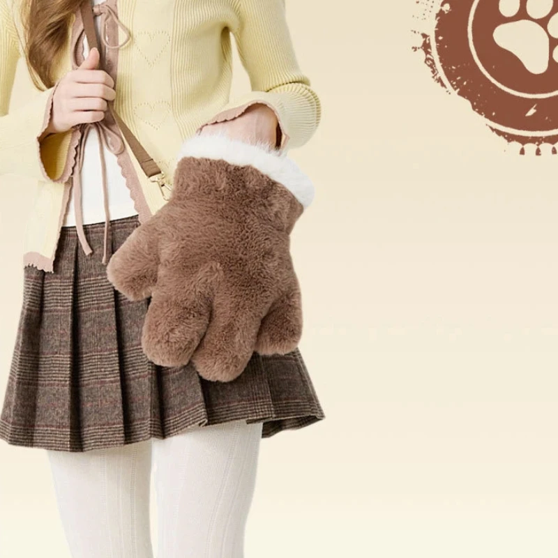 Bolso cruzado para mujer, bolso de felpa con garra de dibujos animados, bolso de hombro grueso y de felpa, bolso de mano cálido de gran capacidad, bolso para teléfono