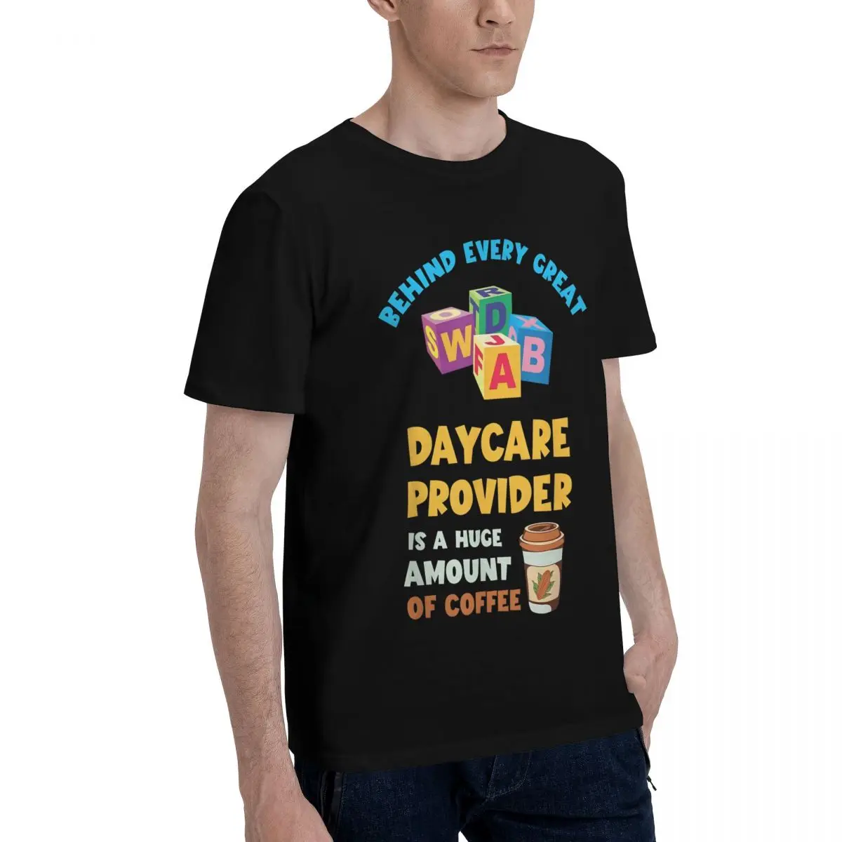 Coffee-Fueled Daycare Hero Motion Tshirt Fitness Title Cute High grade Eur Size