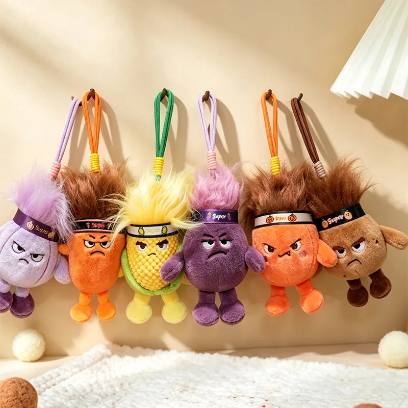 New Cute Fluffy Fruit Vegetable Plush Pendant, Cartoon Angry Expression Stuffed Keychain,  Decor Toy for Birthday Christmas Gift