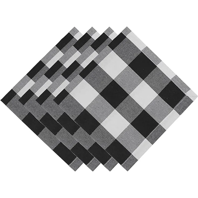 Cotton Cloth Napkins Set of 12, Blend Buffalo Plaid Dinner Napkins, 18 x 18 Inch Washable Table Napkins, Wedding, Holiday,