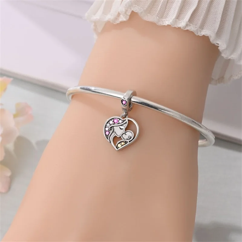 Mother's Day 925 Sterling Silver Parent Child Time Charms Bead Fit 3mm Bracelet DIY Women Jewelry Gift