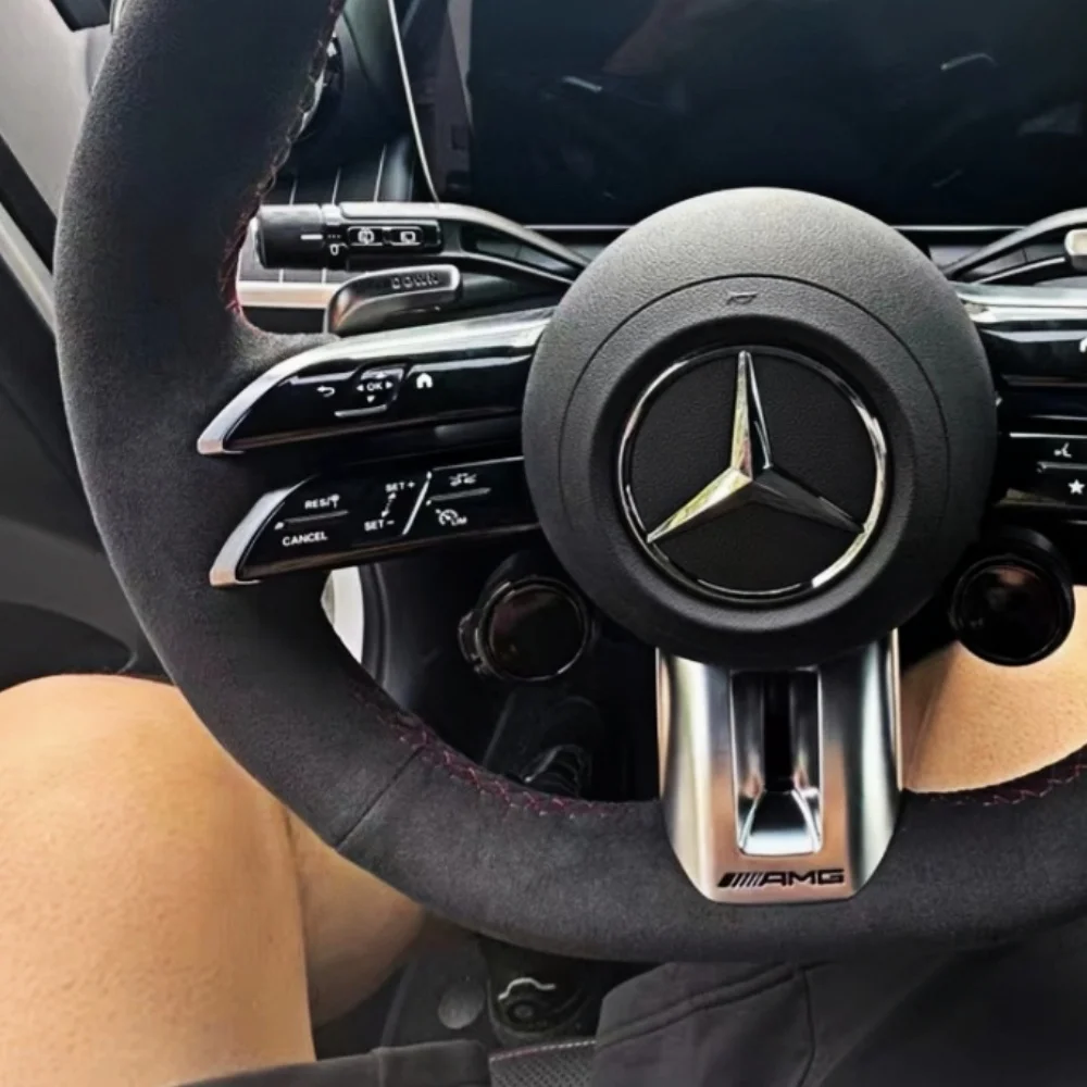 Custom Car Steering Wheel Cover Anti-Slip Suede Leather For Mercedes Benz AMG GT E63 EQE 43 53 SL43 SL55 Avant Steering Wrap