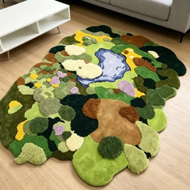 Idyllic moss blanket living room coffee table wool bedroom bedside blanket art handmade carpet