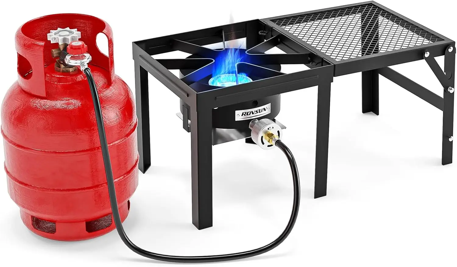 100,000 BTU High Pressure Propane Burner with Foldable Side Shelf, Single Gas Stove with Regulator for Outdoor Cooking, Camping